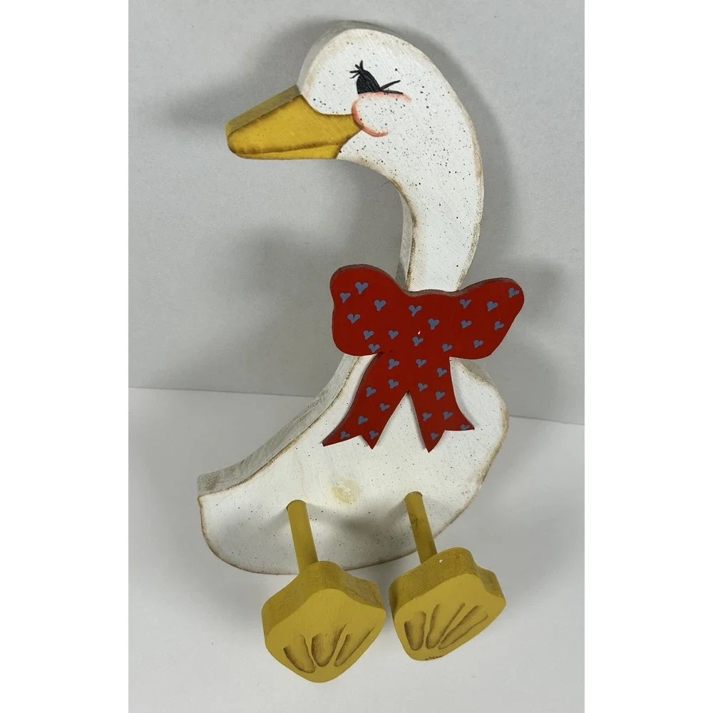 Vintage Folk Art Painted Wood Goose Wall Hanging with Hooks Farm Cottage Decor